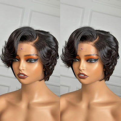 Short Wave Bob Wig Human Hair Natural Black 13*4