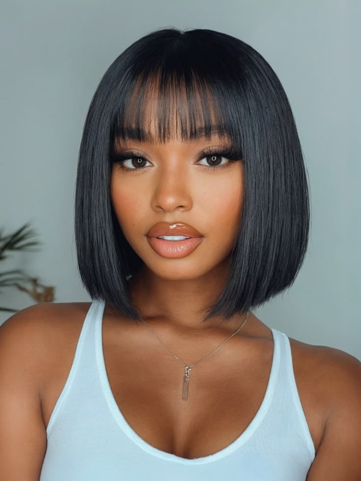 Brazilian Straight Bob Lace Wig with Bangs